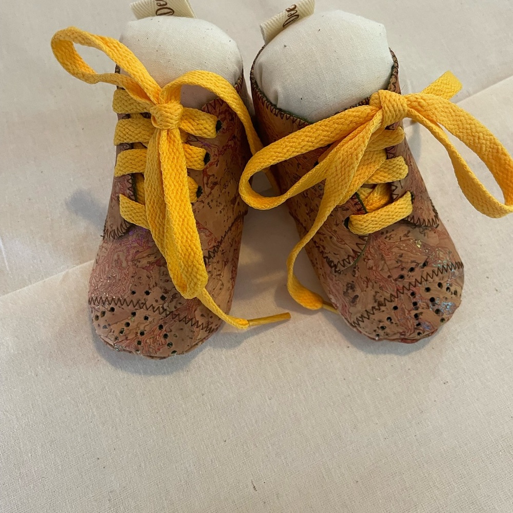 HANDMADE BABY SHOES - by DeeBorah originals, Yellow/Brown Walker Shoes, size 5